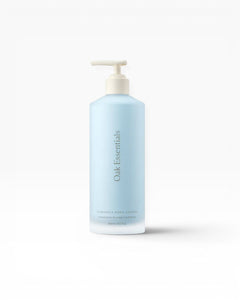 JONES + CO Luminous Body Lotion in a light blue bottle with a pump dispenser. Contains Blue Tansy.