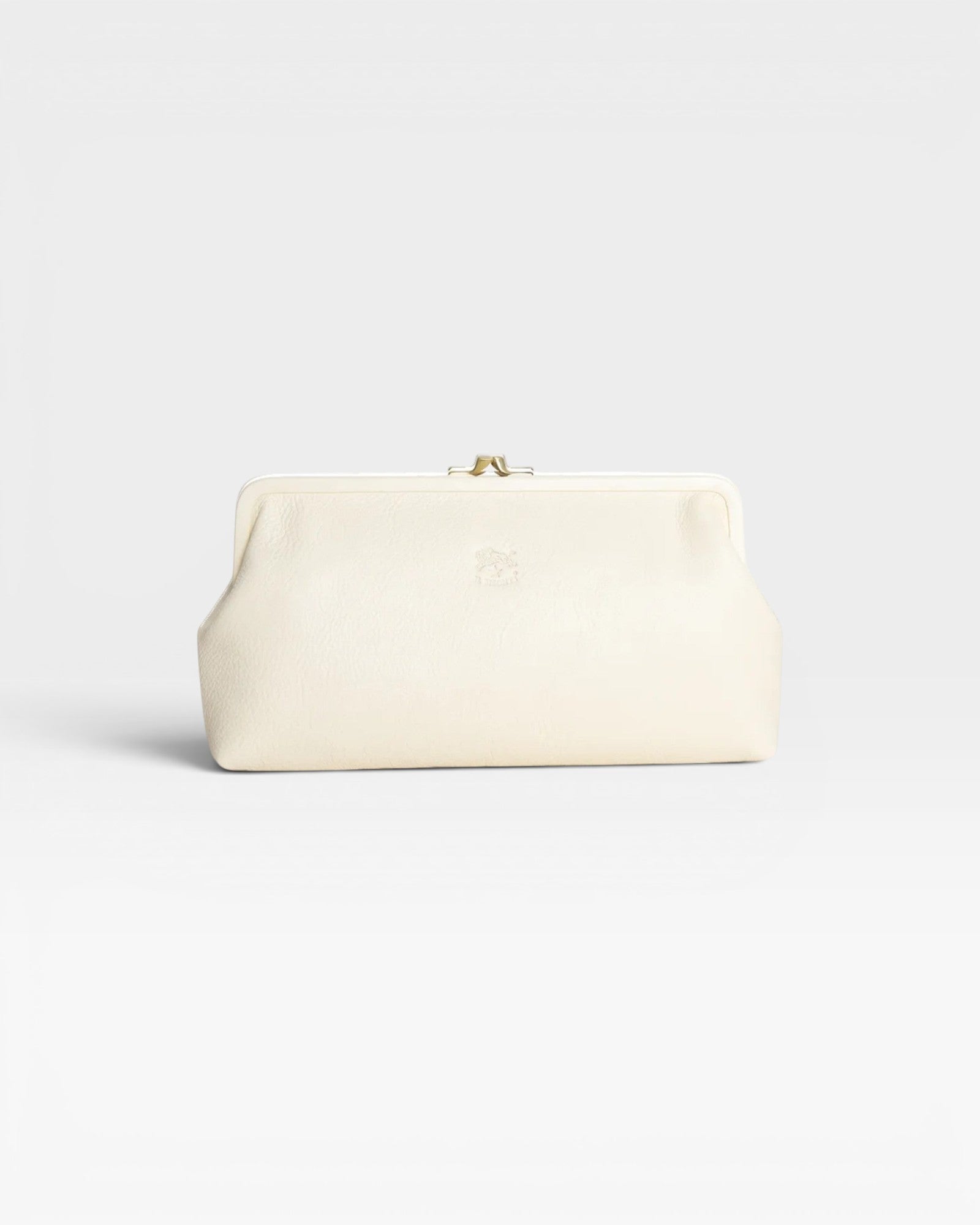JONES + CO Manuela Classic Clutch in milk white vegetable-tanned cowhide leather with vintage clasp.