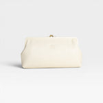 JONES + CO Manuela Classic Clutch in milk white vegetable-tanned cowhide leather with vintage clasp and cotton canvas lining.