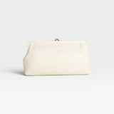 JONES + CO Manuela Classic Clutch in milk white vegetable-tanned cowhide leather with vintage clasp and cotton canvas lining.