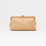 JONES + CO Manuela Classic Clutch in natural vegetable-tanned cowhide leather with vintage clasp and cotton canvas lining.
