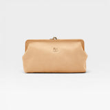 JONES + CO Manuela Classic Clutch in natural vegetable-tanned cowhide leather with vintage clasp and cotton canvas lining.