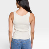 JONES + CO Maria V Neck tank top in sugar white, ribbed fabric, sleeveless design.