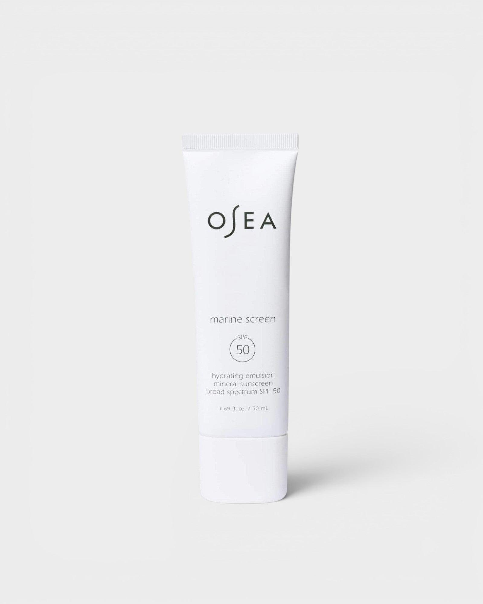 JONES + CO Marine Screen SPF 50 Mineral Sunscreen tube with hydrating emulsion and broad spectrum protection.