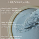 JONES + CO Microbiome Balancing Deodorant in a light blue, creamy texture. Aluminum-free formula.