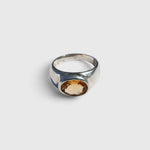 JONES + CO Milano ring featuring a 4.2ct oval yellow citrine gemstone set in polished .925 sterling silver.