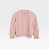 JONES + CO Mini Ziggy sweatshirt in vintage pink soft cotton fleece with an inside-out heritage texture.