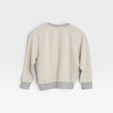 JONES + CO Mini Ziggy sweatshirt in heather grey soft cotton fleece with a textured inside-out heritage design