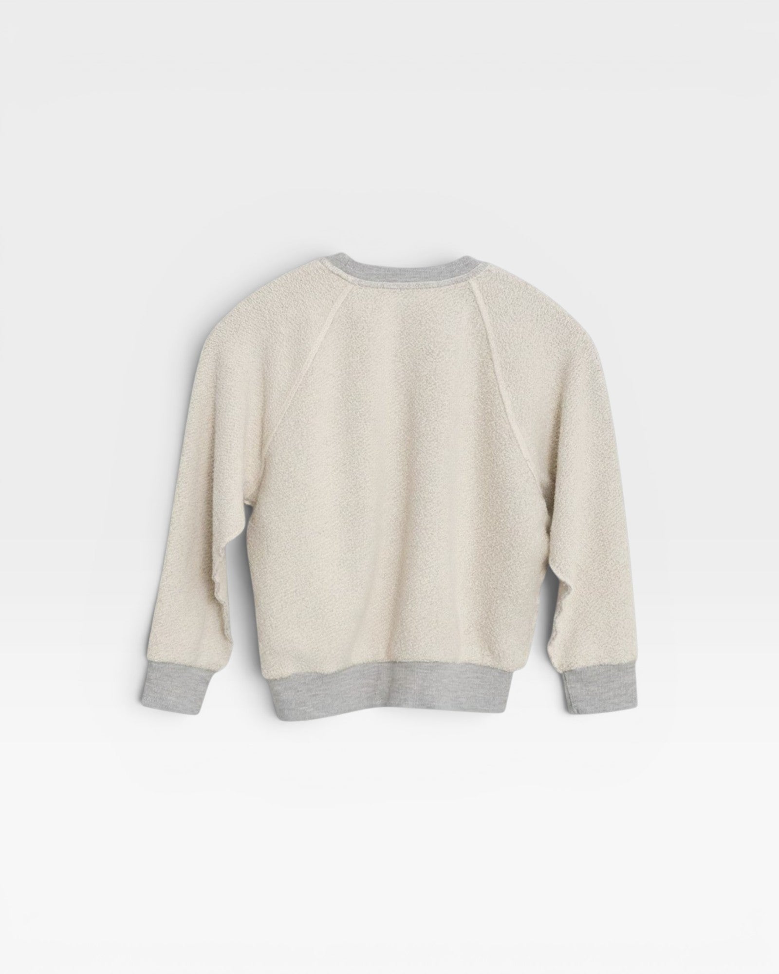 JONES + CO Mini Ziggy sweatshirt in heather grey soft cotton fleece with a textured inside-out heritage design