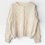 JONES + CO natural cotton slub knit cardigan with button front and relaxed sleeves.