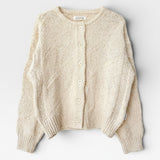 JONES + CO natural cotton slub knit cardigan with button front and relaxed sleeves.