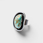 JONES + CO vintage Navajo oval turquoise ring with #8 turquoise and .925 sterling silver.