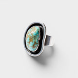 JONES + CO vintage Navajo oval turquoise ring with #8 turquoise and .925 sterling silver.