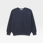 JONES + CO navy blue Ziggy sweatshirt with a classic crew neck and raglan sleeves in a soft textured fabric.