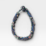 JONES + CO Nerium Necklace with rhinestones, seed beads, floral beads, and adjustable chain. Multi-colored.