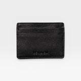 JONES + CO Nico Card Case in black leather with two card slots and a central pocket.