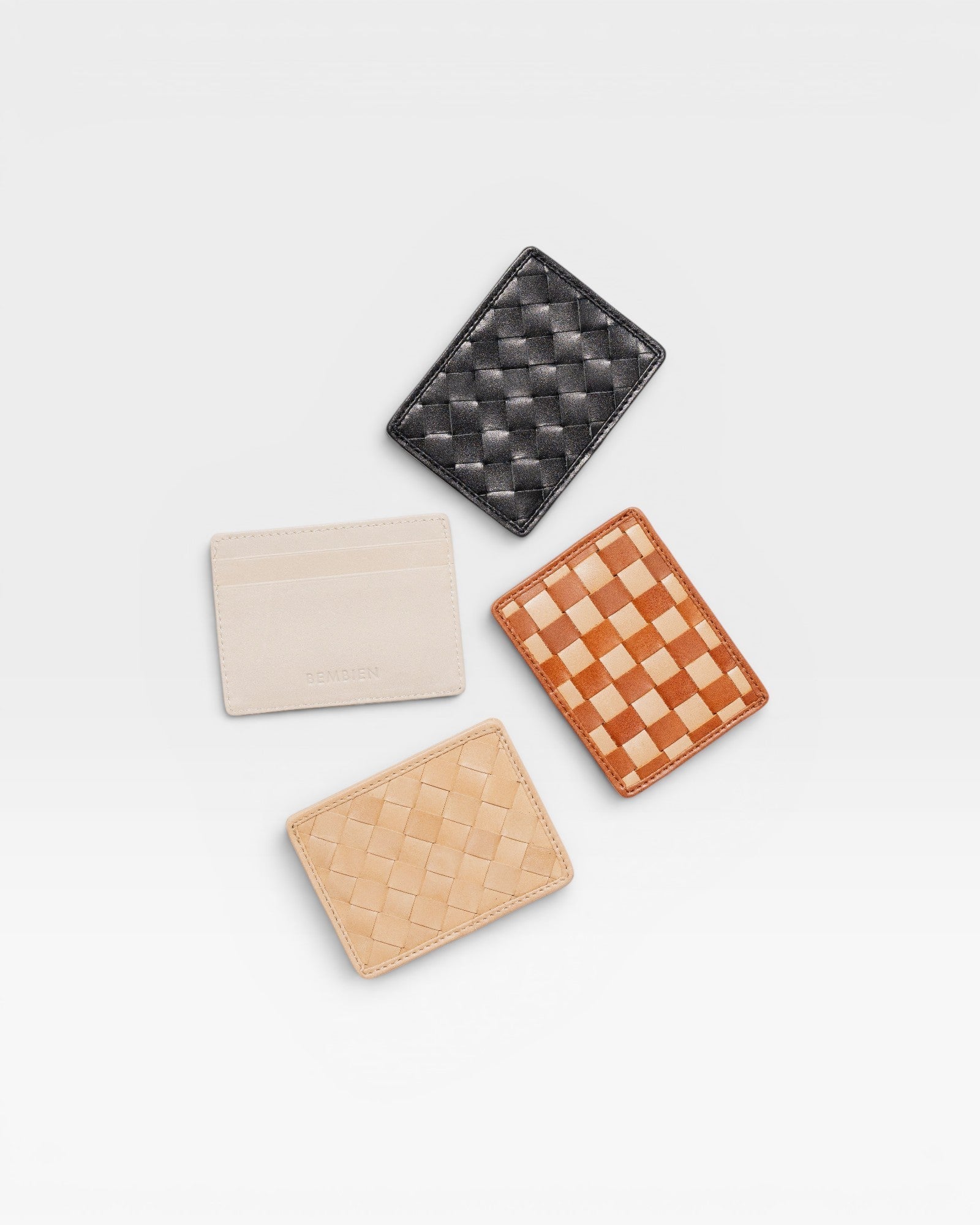 JONES + CO Nico Card Case in cream, a slim leather card holder with two slots and a pocket.