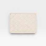 JONES + CO Nico card case in cream woven leather with two card slots and a bill pocket.