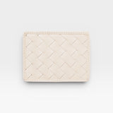 JONES + CO Nico card case in cream woven leather with two card slots and a bill pocket.