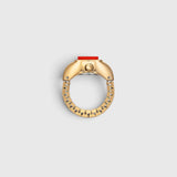 JONES + CO Nocturne Time Ring in 18K deep gold-plated stainless steel with a flame-colored crystal and expandable band
