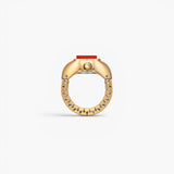 JONES + CO Nocturne Time Ring in 18K deep gold-plated stainless steel with a flame-colored crystal and expandable band.