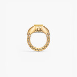 JONES + CO Nocturne Time Ring in 18K gold-plated stainless steel with an expandable band and rectangular case.
