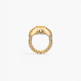 JONES + CO Nocturne Time Ring in 18K gold-plated stainless steel with an expandable band and rectangular case.