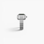 JONES + CO Nocturne Time Ring watch featuring a silver stainless steel expandable band and smoke crystal face.