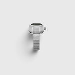 JONES + CO Nocturne Time Ring watch in silver stainless steel with a smoke-colored crystal and expandable band.