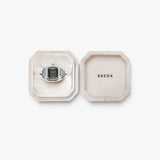 JONES + CO BREDA Nocturne Time Ring in silver stainless steel with a smoke-colored crystal in a velvet gift box.