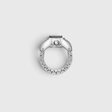 JONES + CO Nocturne Time Ring in silver stainless steel with a smoke-colored crystal and expandable band.