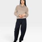 JONES + CO nutmeg turtleneck long sleeve sweater made from baby alpaca and organic cotton with chunky rib details.