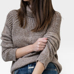 JONES + CO nutmeg turtleneck sweater in baby alpaca and organic cotton with chunky rib details and ribbed cuffs.