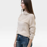 JONES + CO oat turtleneck sweater made from baby alpaca and cotton yarn with chunky rib details and ribbed cuffs.