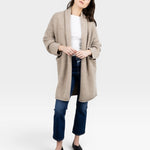 JONES + CO oatmeal alpaca wool blend sweater coat with dropped shoulders and front pockets.