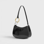 JONES + CO Ollie black polished leather shoulder bag with two-tone gold and silver hardware and zip closure