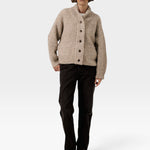 JONES + CO oversized marble shawl cardigan in alpaca and Pima cotton blend with dropped shoulders and button front.