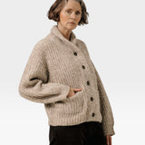 JONES + CO oversized marble shawl cardigan in alpaca and Pima cotton blend with dropped shoulders and front pockets
