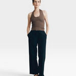 JONES + CO Pauline Halter Top in bark brown modal fabric with ribbed texture and halter neckline.