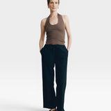 JONES + CO Pauline Halter Top in bark brown modal fabric with ribbed texture and halter neckline.