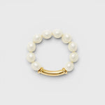 JONES + CO white pebble pearl stretch bracelet with polished 14k gold over brass elongated hardware.