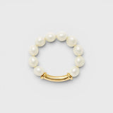 JONES + CO white pebble pearl stretch bracelet with polished 14k gold over brass elongated hardware.