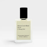 JONES + CO No.03 L'Etang Noir perfume oil in a clear glass bottle with a black cap. The label is cream-colored with black text.