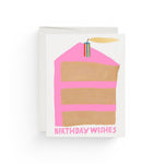 JONES + CO Piece of Cake birthday card featuring a pink frosted cake illustration with a candle on recycled paper.