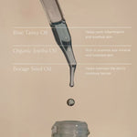 JONES + CO Ritual Oil, a blue tansy face oil with jojoba and borage seed oil, shown with a dropper dispensing a drop.