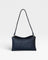 JONES + CO Roux Clutch: Fold-over flap bag in handwoven dark blue leather with a braided strap and magnetic closure.