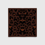 JONES + CO Sahara Scarf in espresso brown featuring a hand-printed leopard pattern on matte silk crêpe de Chine.