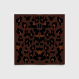 JONES + CO Sahara Scarf in espresso brown featuring a hand-printed leopard pattern on matte silk crêpe de Chine.