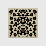 JONES + CO Sahara Scarf in sand featuring a black and brown leopard print pattern on matte silk crêpe de Chine.