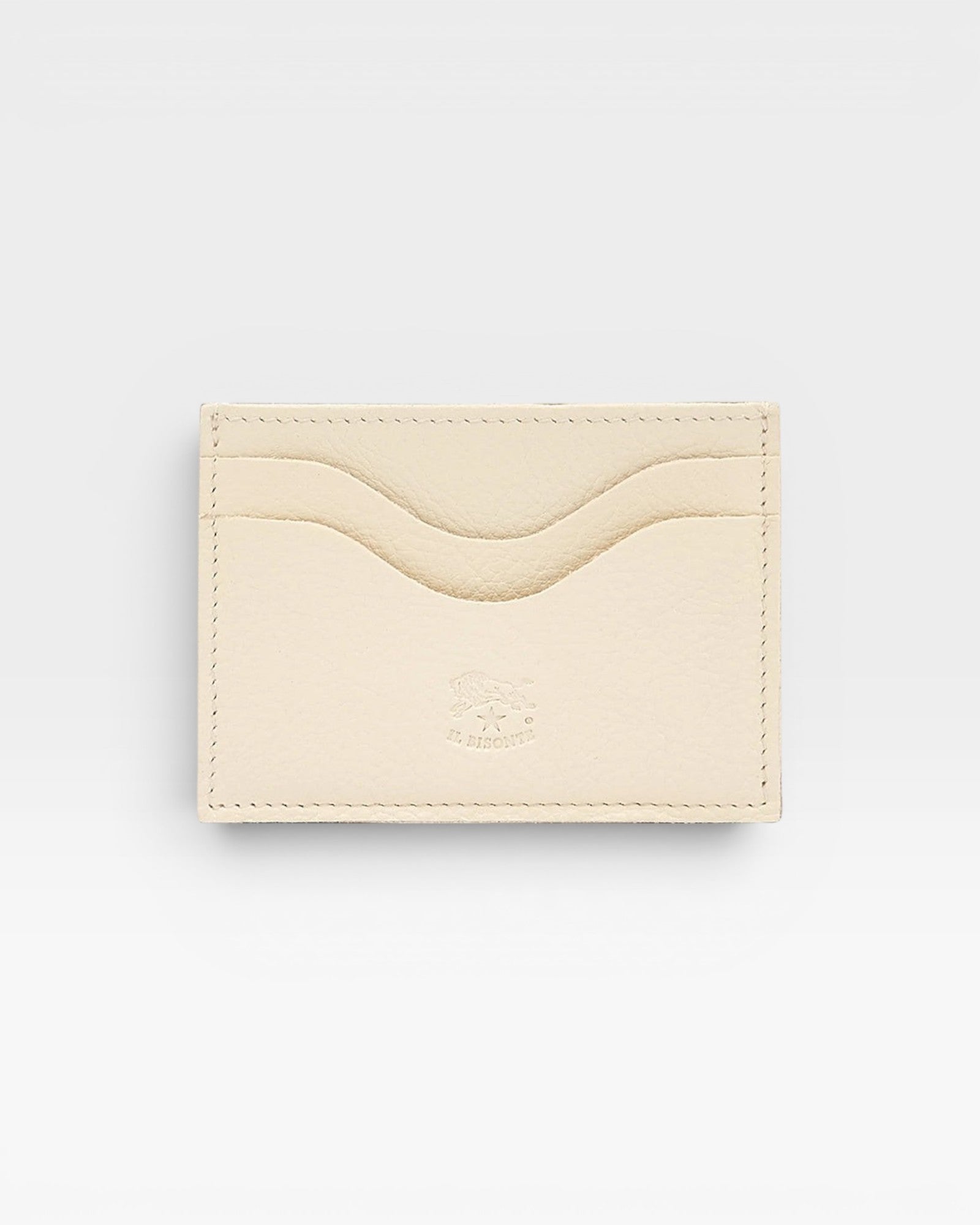JONES + CO Salina Card Case in milk white vegetable-tanned cowhide. Features 4 card slots and 1 ID slot.